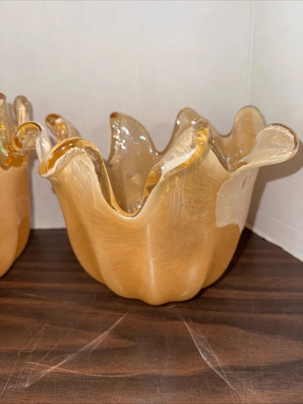 Set Of 2 Murano White Crystal Bowl  Handmade in Italy